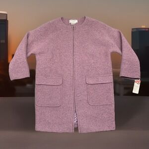 Helene Berman London Boiled Wool Cocoon Coat Lavender Women's L Full Zip UK NEW